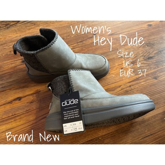 Hey Dude Women Lightweight Boot Mel Suede Stone Grey US 6 EU 37 New With Tag - Picture 1 of 3